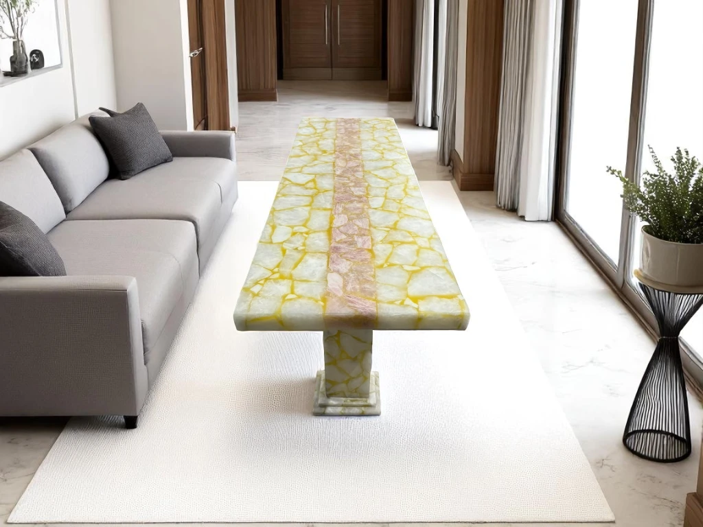 Premium Agate Stone Center Table – Rectangular Crystal Quartz for Home
